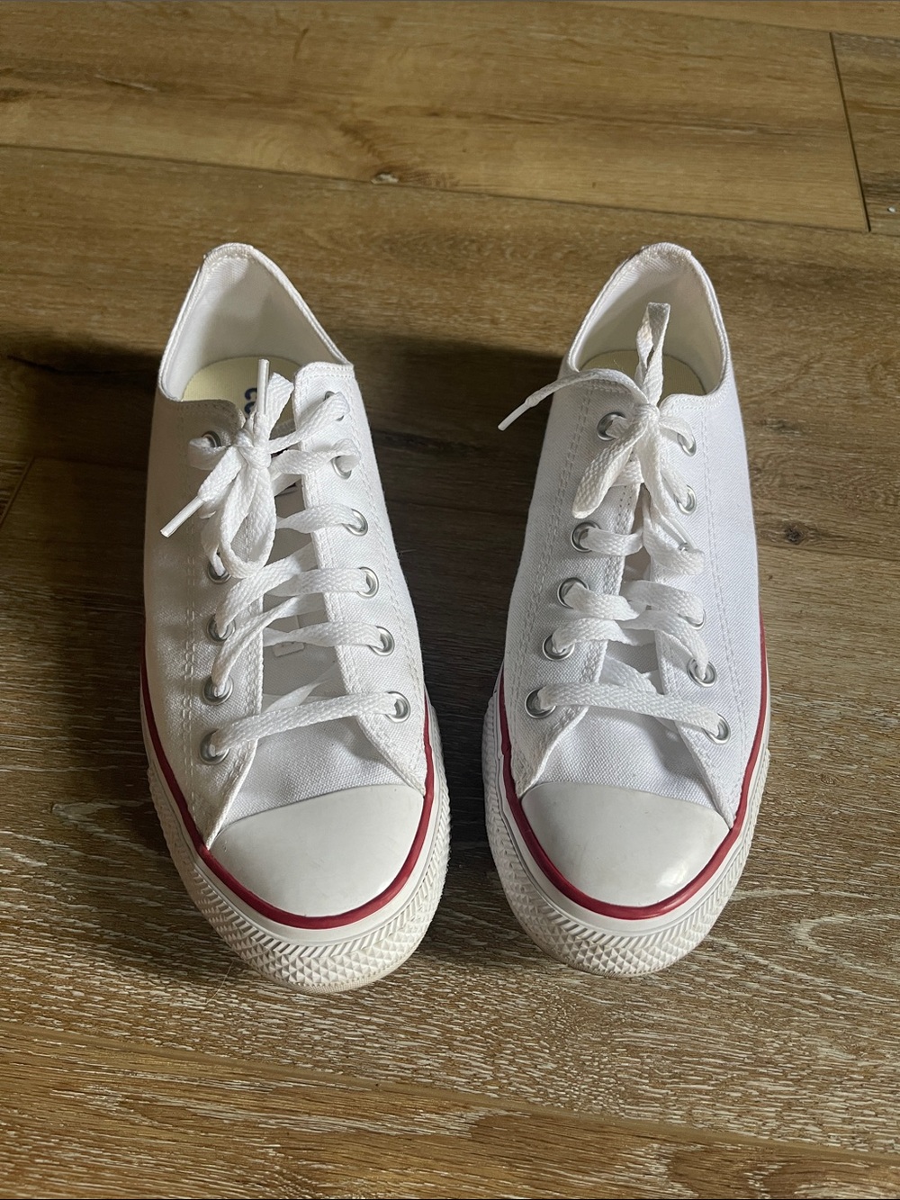 Converse White Canvas Sneakers with Red Trim